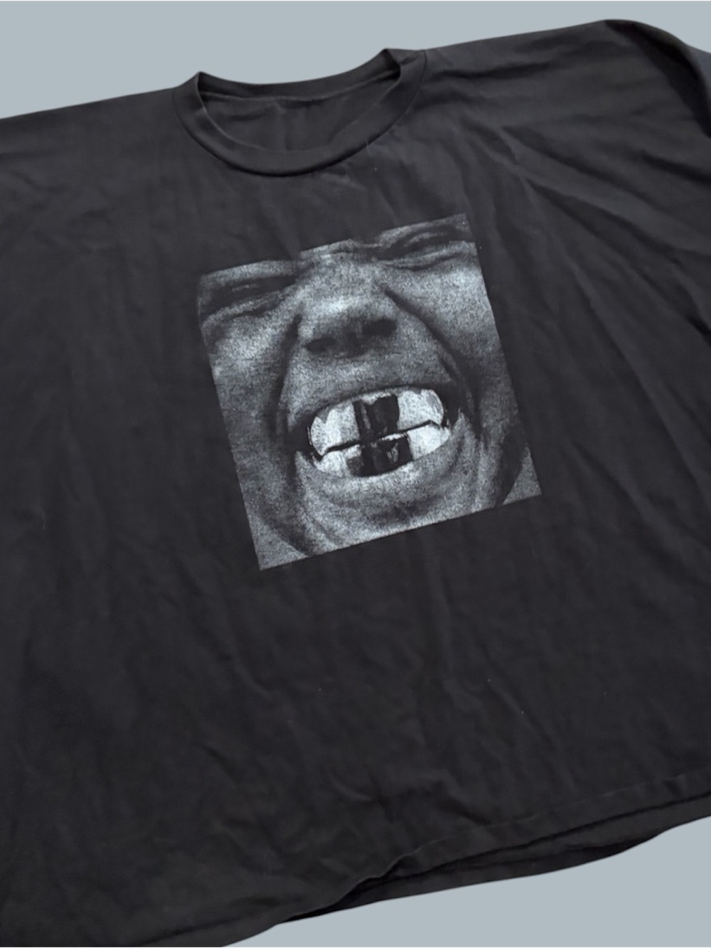 Yeezy Black Crewneck T-Shirt with Monochrome Face Graphic